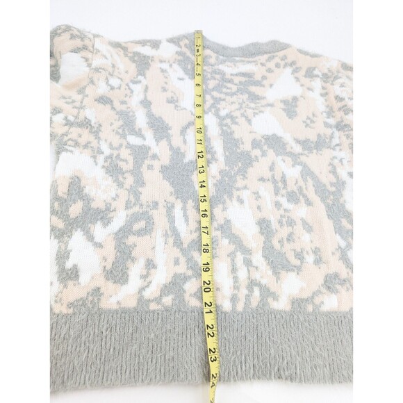 FRNCH Paris Fuzzy Peach Grey White Nadera Abstract Crewneck Sweater Size M/L - Picture 6 of 6